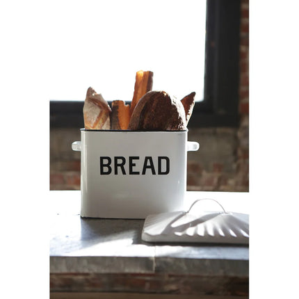 Enameled Metal Bread Box White and Black Bread Storage Kitchen Container