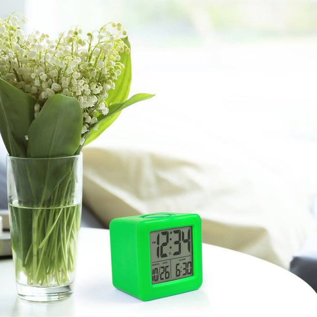Equity Green Soft Cube LCD Alarm Clock with Smart Light Feature