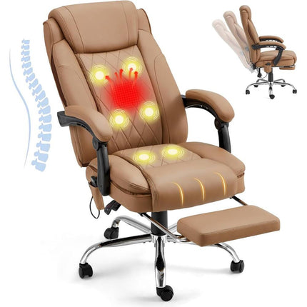 Ergonomic Heated Executive Office Chair 2-6 Point Massage PU Leather Footrest