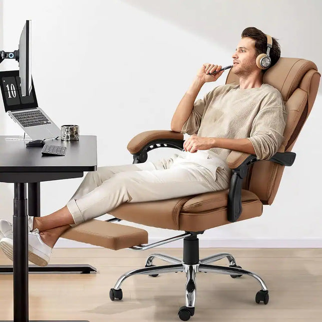Ergonomic Heated Executive Office Chair 2-6 Point Massage PU Leather Footrest