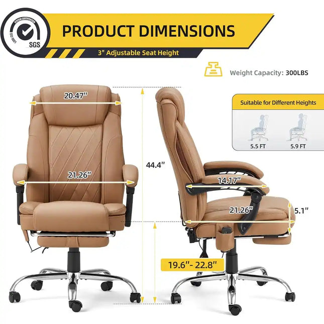 Ergonomic Heated Executive Office Chair 2-6 Point Massage PU Leather Footrest