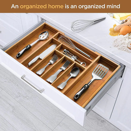 Expandable Bamboo Silverware Organizer – Kitchen Drawer Utensil Holder