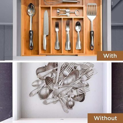 Expandable Bamboo Silverware Organizer – Kitchen Drawer Utensil Holder