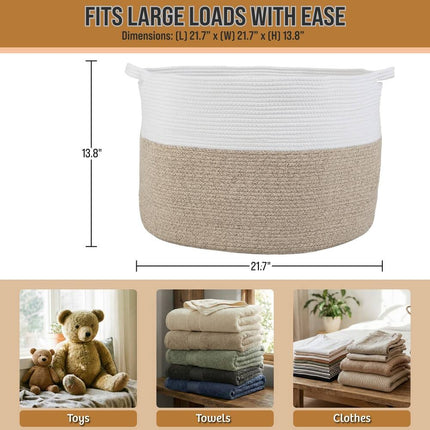 Extra Large Cotton Rope Basket with Handles for Home Storage Organization