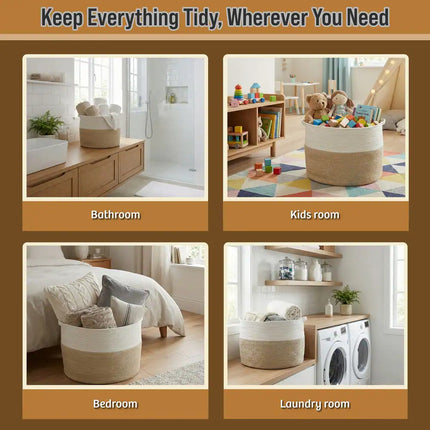 Extra Large Cotton Rope Basket with Handles for Home Storage Organization