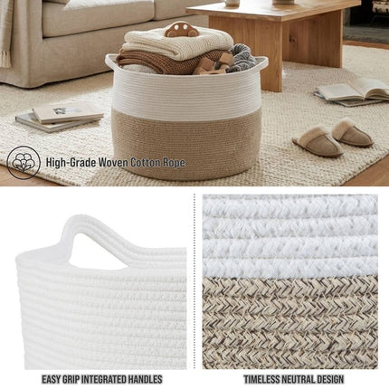 Extra Large Cotton Rope Basket with Handles for Home Storage Organization