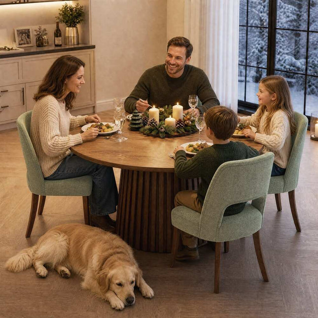 Fabric Upholstered Dining Chairs Set of 4 Green with Wood Legs for Kitchen Dining