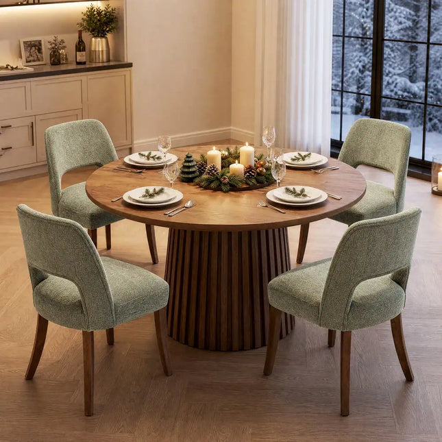 Fabric Upholstered Dining Chairs Set of 4 Green with Wood Legs for Kitchen Dining
