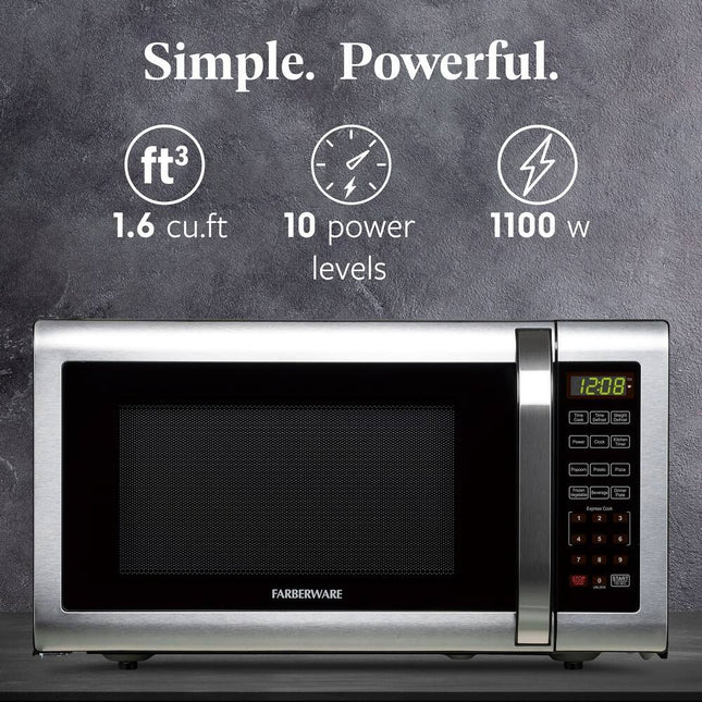 1.6 Cu Ft Microwave Oven Brushed Stainless Steel Countertop Kitchen Microwave
