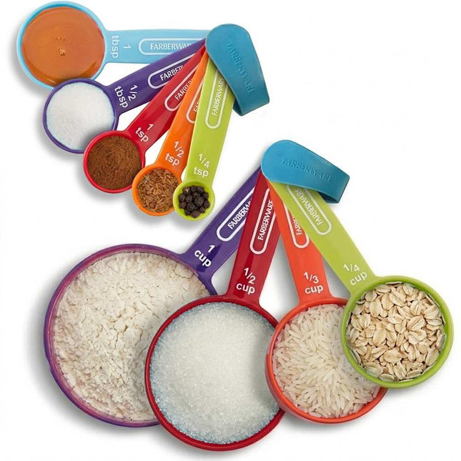 9-Piece Color Plastic Measuring Cups and Spoons Set for Kitchen