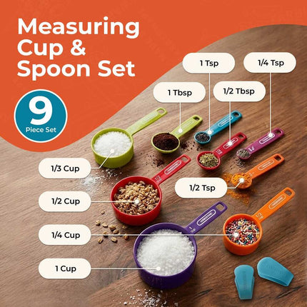 9-Piece Color Plastic Measuring Cups and Spoons Set for Kitchen