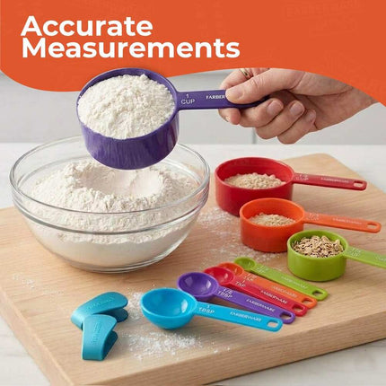 9-Piece Color Plastic Measuring Cups and Spoons Set for Kitchen