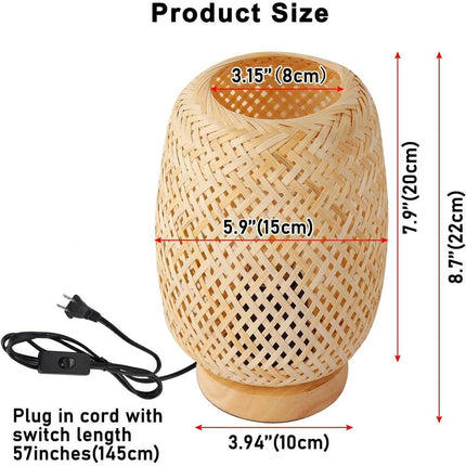 Farmhouse Bamboo Rattan Table Lamp Boho Handmade Woven Wooden Night Light