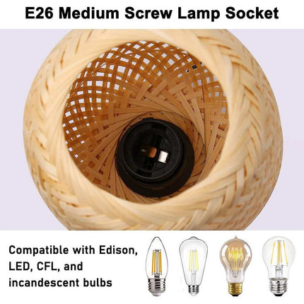 Farmhouse Bamboo Rattan Table Lamp Boho Handmade Woven Wooden Nightlight Bedroom