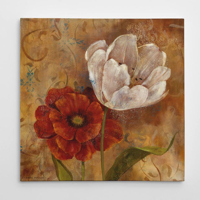 Flower Duet I Premium Gallery Wrapped Canvas Wall Art, 16 x 16 Inch Floral Decor