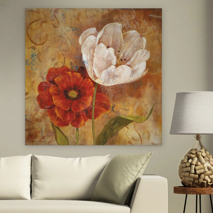 Flower Duet I 16x16 Canvas Wall Art Gallery Wrapped Floral Home Decor