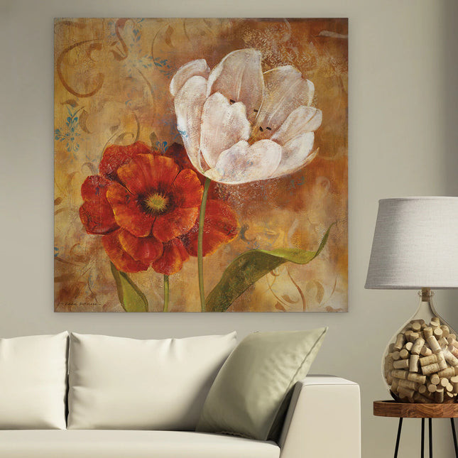 Flower Duet I 16x16 Canvas Wall Art Gallery Wrapped Floral Home Decor