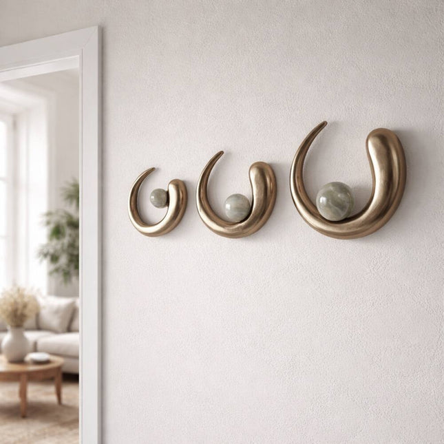 Elegant Gold Flowing Metal Wall Decor Sculpture Trio for Modern Interiors