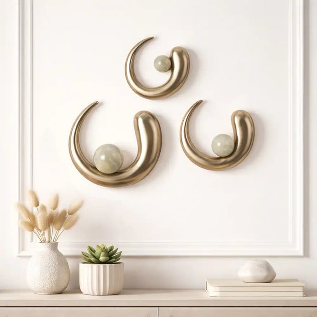 Elegant Gold Flowing Metal Wall Decor Sculpture Trio for Modern Interiors