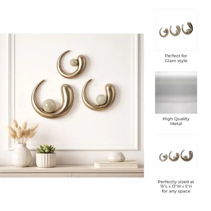 Elegant Gold Flowing Metal Wall Decor Sculpture Trio for Modern Interiors