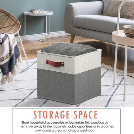 6-Pack Collapsible Storage Boxes – Linen Bins with Leather Handles