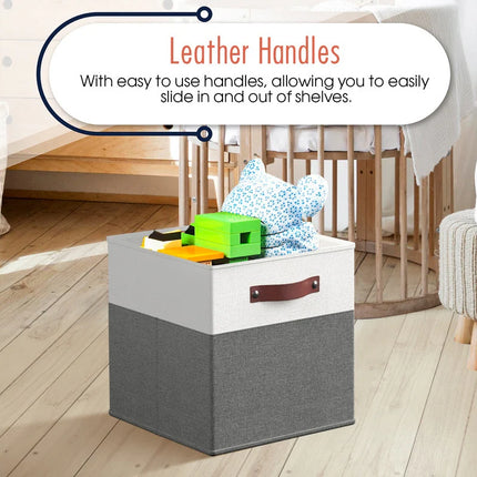 6-Pack Collapsible Storage Boxes – Linen Bins with Leather Handles