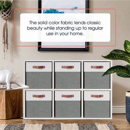 6-Pack Collapsible Storage Boxes – Linen Bins with Leather Handles