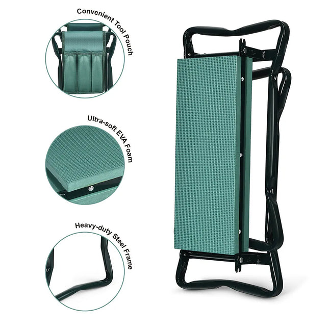 Foldable Garden Kneeler Bench with Tool Pouch Portable Gardening Stool