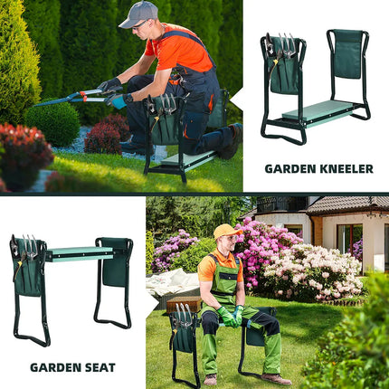 Foldable Garden Kneeler Bench with Tool Pouch Portable Gardening Stool