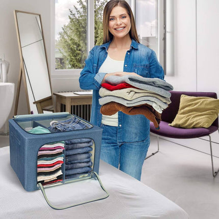 Foldable Storage Bag Bamboo Fabric Dustproof Organizer Box Blue 2 Section
