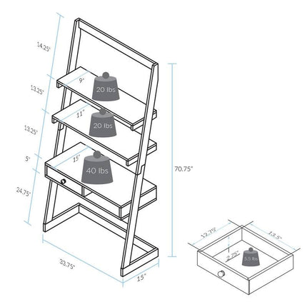 Freestanding Ladder Desk with Drawer, Solid American Hardwood Writing Desk