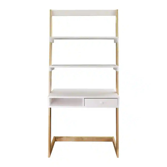 Freestanding Ladder Desk with Drawer Solid American Hardwood Natural White Finish