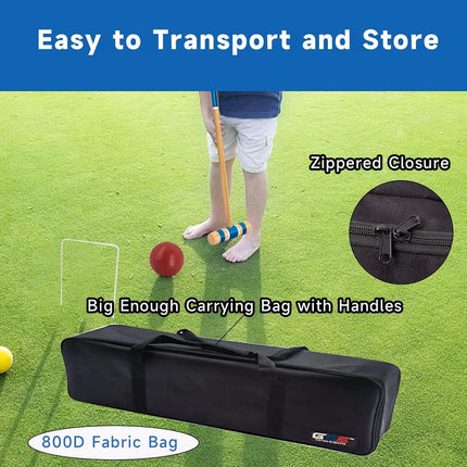 6-Player Croquet Set with Mallets, Balls, Wickets, Stakes & Carry Case