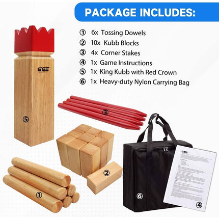 Premium Rubber Hardwood Kubb Game Set with Carry Bag Backyard Lawn Game