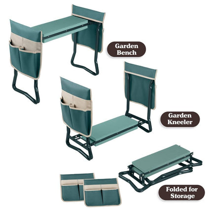 Garden Kneeler and Seat Folding Stool with Tool Pouches Pure Garden Green