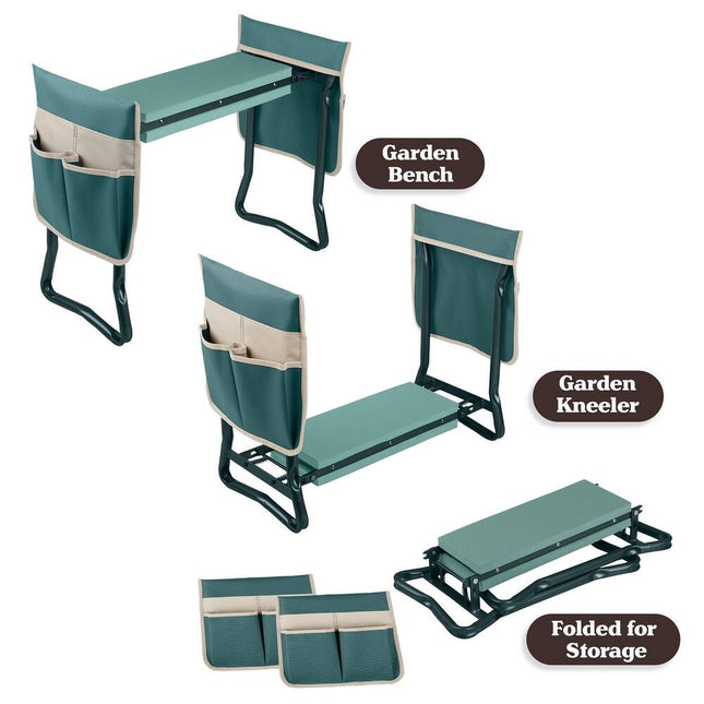 Garden Kneeler and Seat Folding Stool with Tool Pouches Pure Garden Green