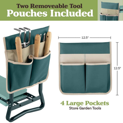 Garden Kneeler and Seat Folding Stool with Tool Pouches Pure Garden Green