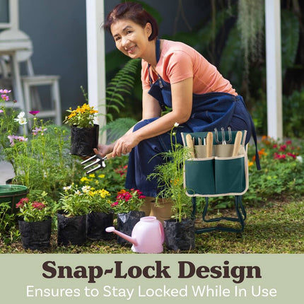 Garden Kneeler and Seat Folding Stool with Tool Pouches Pure Garden Green