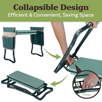 Garden Kneeler and Seat Folding Stool with Tool Pouches Pure Garden Green