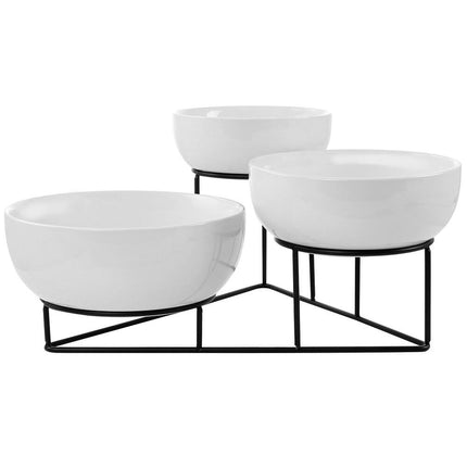 4 Piece Kitchen Bowl Set with Metal Rack Stackable Serving Mixing Bowls