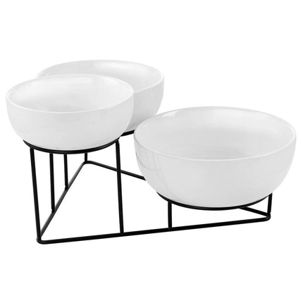 4 Piece Kitchen Bowl Set with Metal Rack Stackable Serving Mixing Bowls