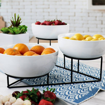 4 Piece Kitchen Bowl Set with Metal Rack Stackable Serving Mixing Bowls