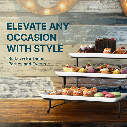 3-Tier Serving Set with Plates & Metal Stand – Home Gracious Dining