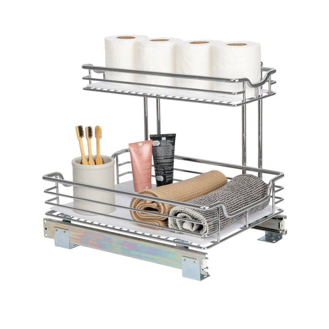 2-Tier Steel Pull-Out Storage Organizer with Plastic Liners – Kitchen Rack