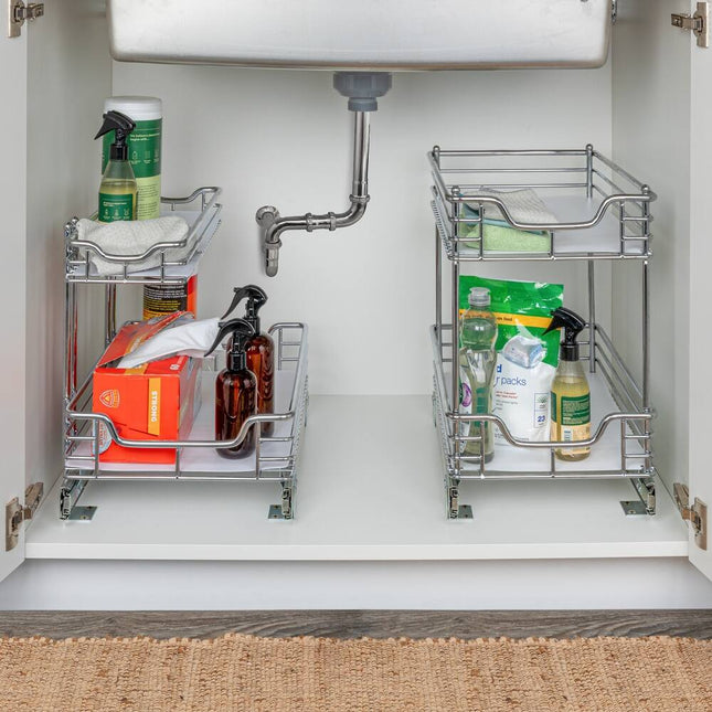 2-Tier Steel Pull-Out Storage Organizer with Plastic Liners – Kitchen Rack