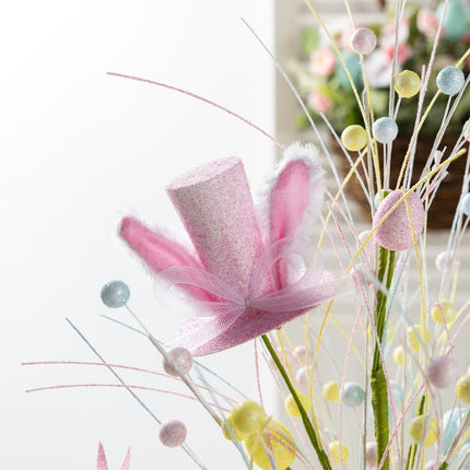 Pink Easter Table Tree with Eggs and Lavender Top Hat Decoration