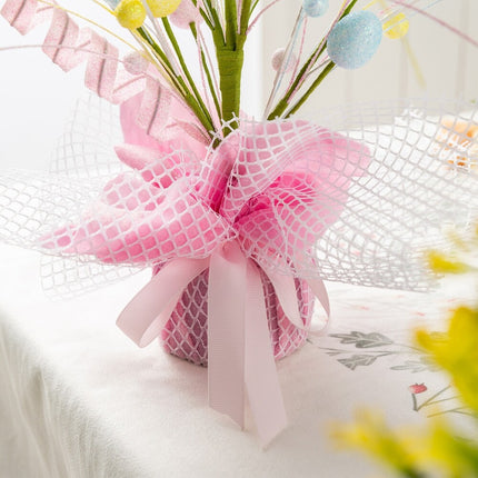 Pink Easter Table Tree with Eggs and Lavender Top Hat Decoration