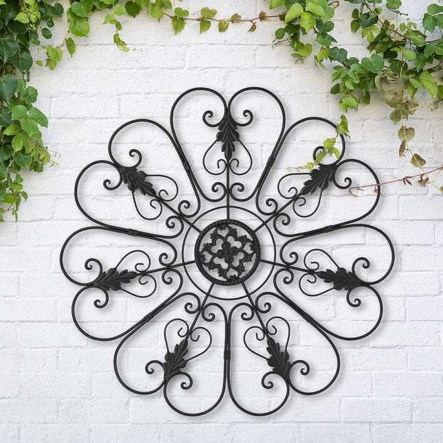 23" Outdoor Wall Décor – Traditional Iron Scroll Floral Design
