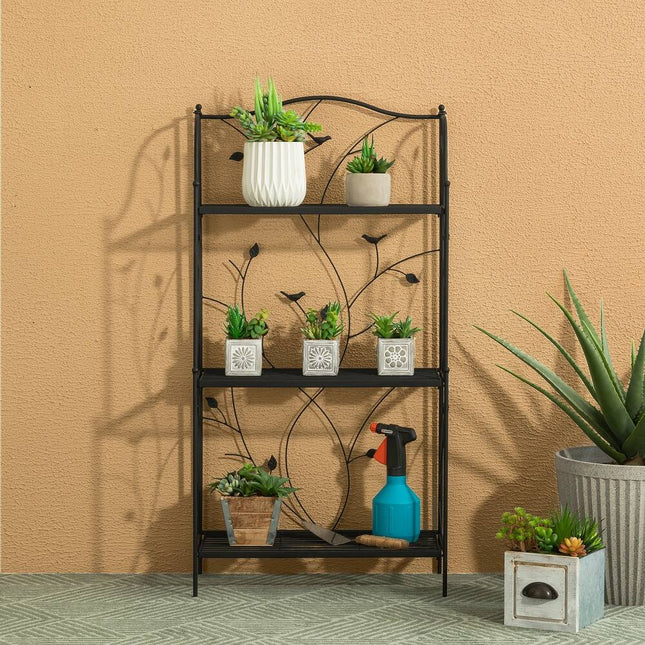 Multifunctional 4-Tier Foldable Metal Plant Stand Flower Pot Shelf Rack