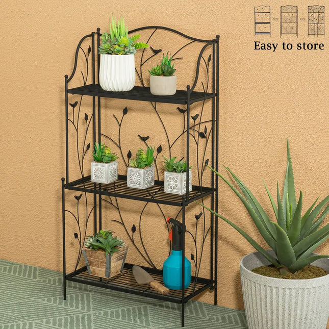 Multifunctional 4-Tier Foldable Metal Plant Stand Flower Pot Shelf Rack